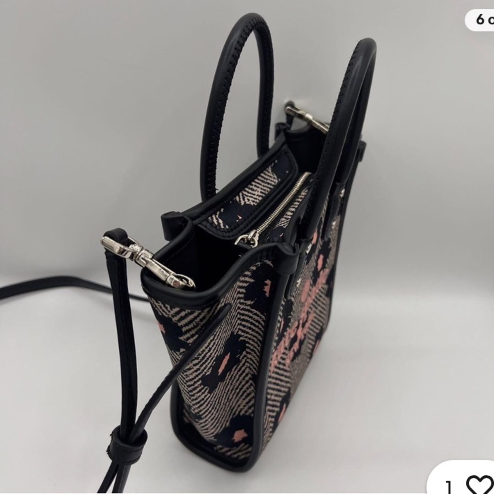 Kate Spade ♠️ Ella Mini Tote Bag Shoulder Bag Herringbone Flower Black ♠️ - Picture 4 of 6